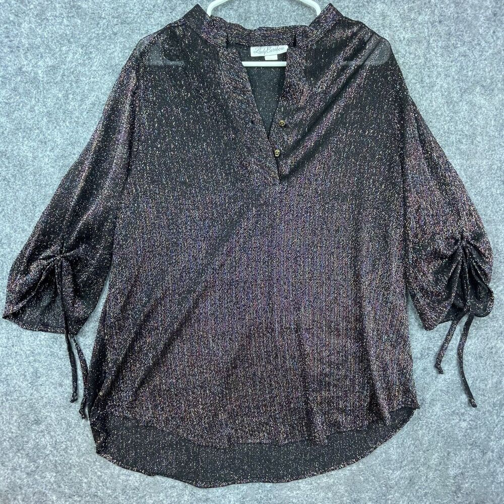 Vintage Lady Carigou Blouse Womens 44 Rainbow Metallic Sparkle Drawstring Sleeve